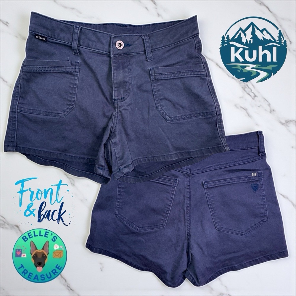 Kuhl Shorts Womens 6 Kontour 4" Teal Blue Cotton Stretch Mid‎ Rise Outdoors Hike